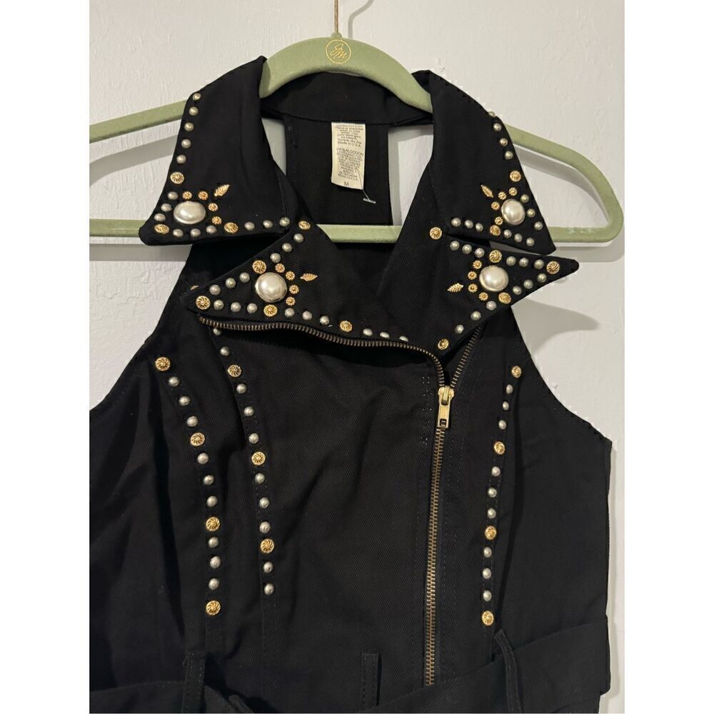 Jean Vest black studded zip front Embellished M - Picture 10 of 10